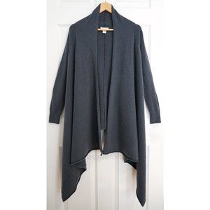 Garnet Hill 100% Pure Cashmere Draped-Front Long Cardigan High-Low Waterfall